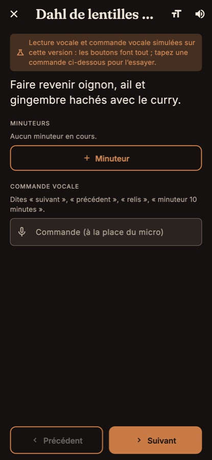 Le mode cuisson : une étape en grand et ses minuteurs.